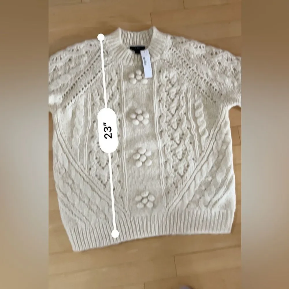 J. Crew Cable-knit Pointelle Sweater with Popcorn Flowers in Warm Ivory S NWT